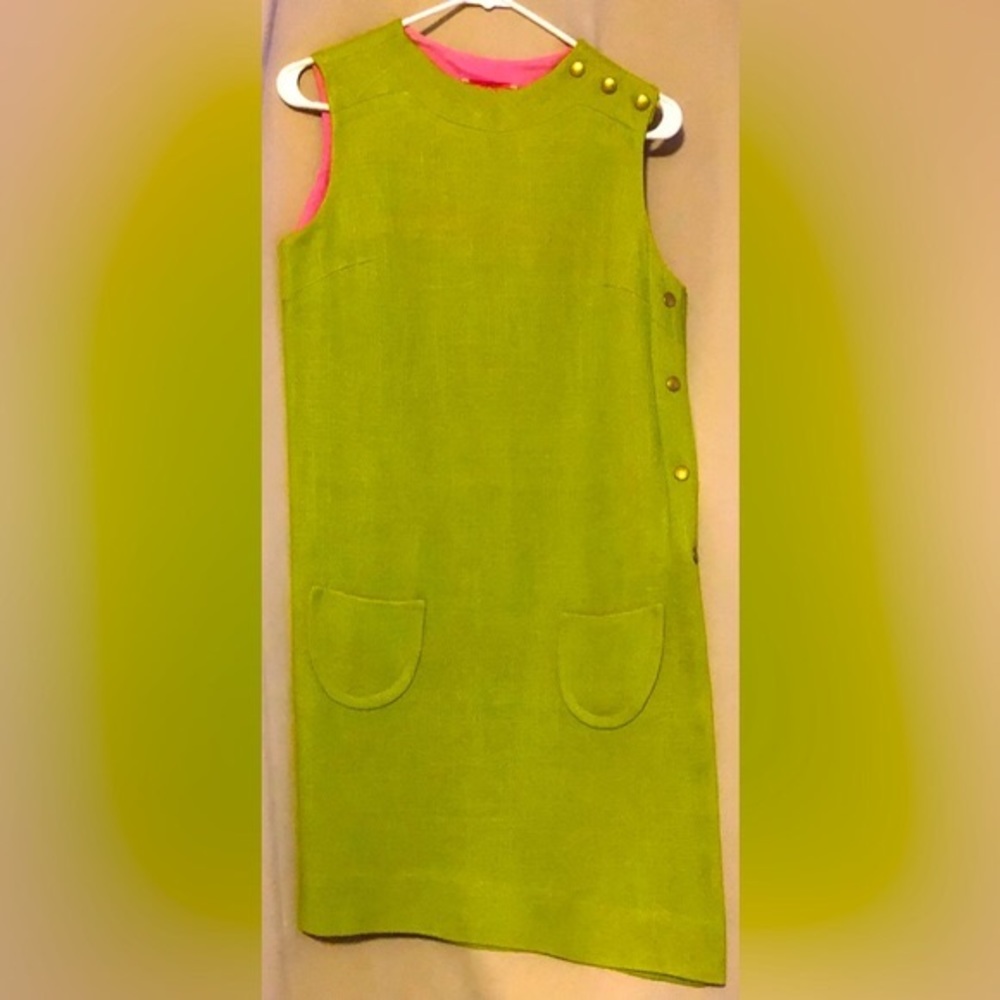 Vintage Chartreuse Sleeveless Burlap Dress